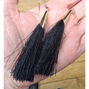 Long Gold & Black Tassels Earrings